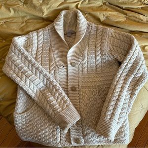 Cable knit shawl collar cardigan